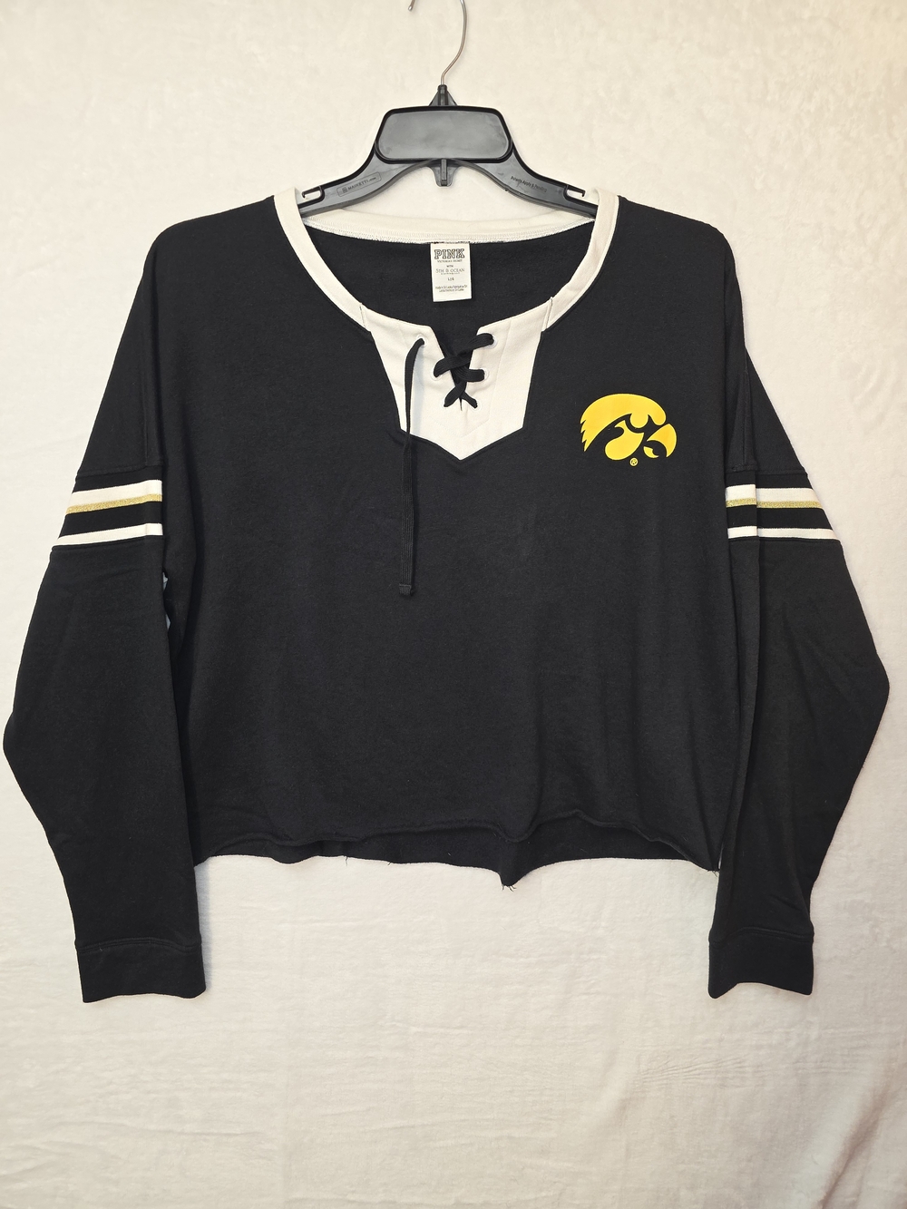 PINK Victoria's Secret Iowa Hawkeyes Black and White With Lace Up Crewneck